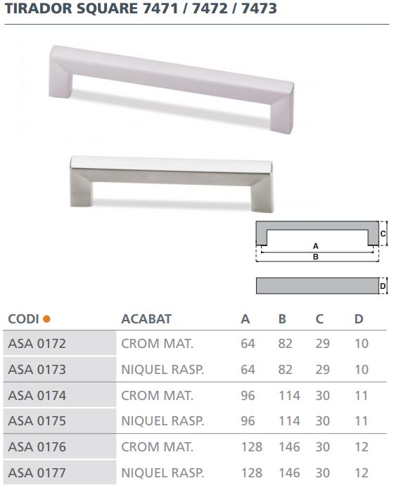 TIRADOR NIQUEL CEPILLADO  146MMX12MMX30M 2